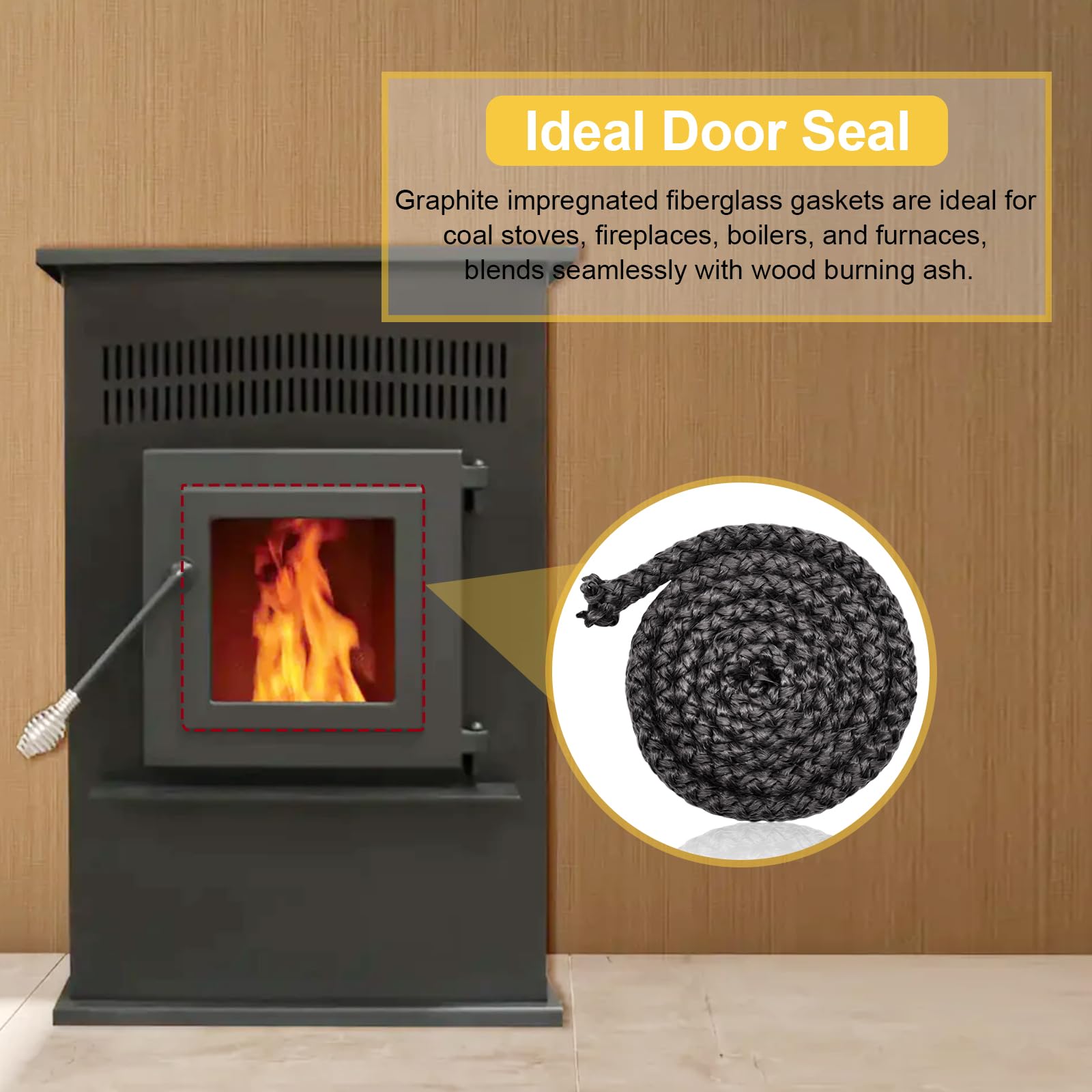 AC-DGKC - Cuerda de junta de puerta de estufa para estufas de pellets Englander 25-PDVC, 25-PDV, 55‐SHPCBPAH y estufas de madera Englander 28-3500, 18-MH, 24-AC, cuerda de sellado de fibra de