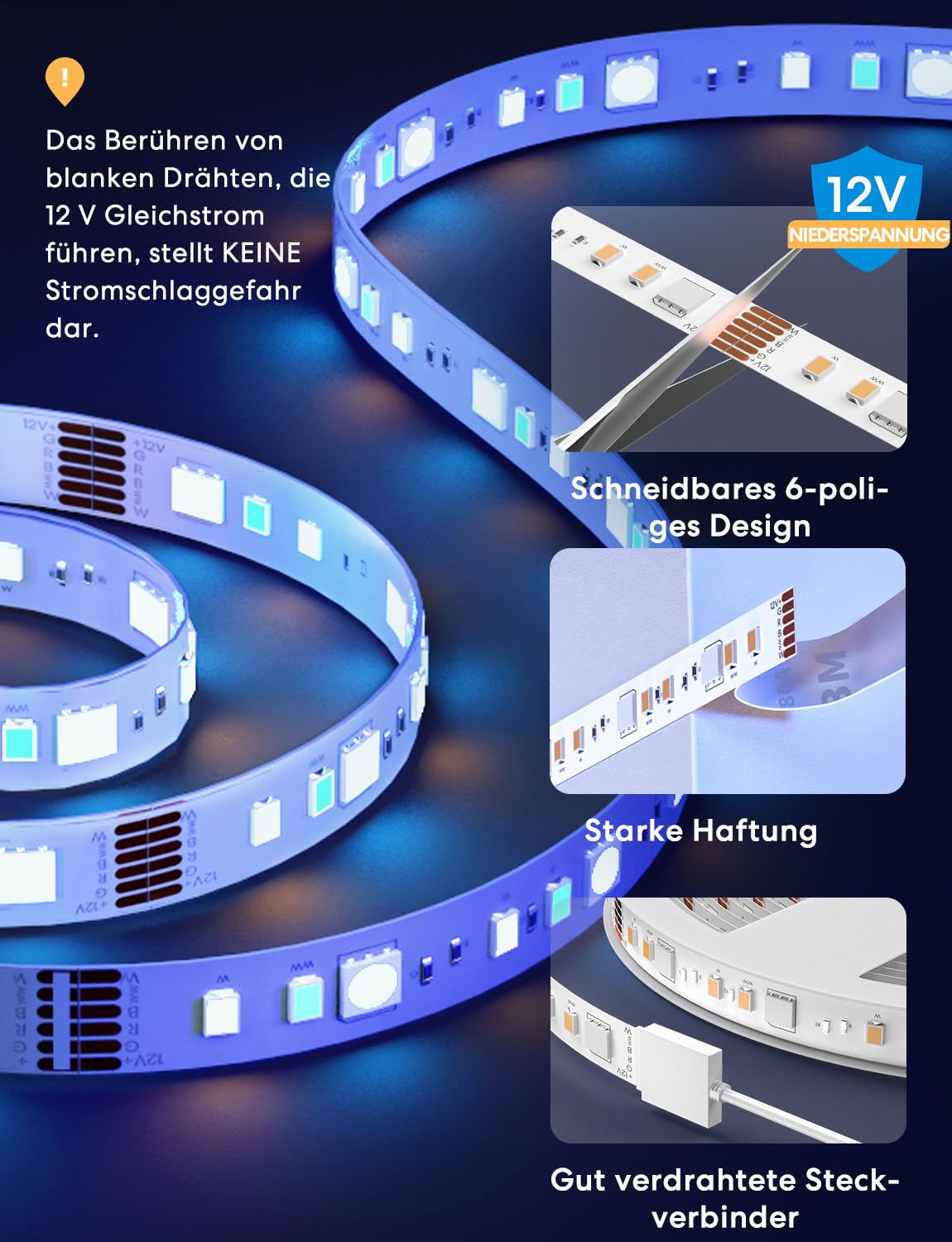 Meross LED Streifen, 5m, Led Leiste WLAN Kompatibel mit HomeKit und Alexa | mit Google Home, Geeignet für TV, Balkon deko, Wohnzimmer, Unterbauleuchte Küche, Weihnachten Deko, RGBWW, 2700K-6500K
