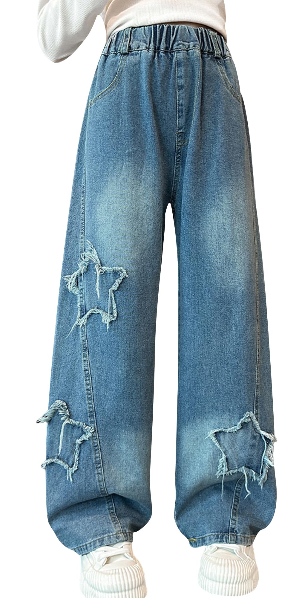 SEAUR Plus Size Girls Jeans Vintage Jeans Baggy Denim Pants Kids Loose Fit Jeans Wide Leg Jeans Y2K Dziewczęce spodnie jeansowe