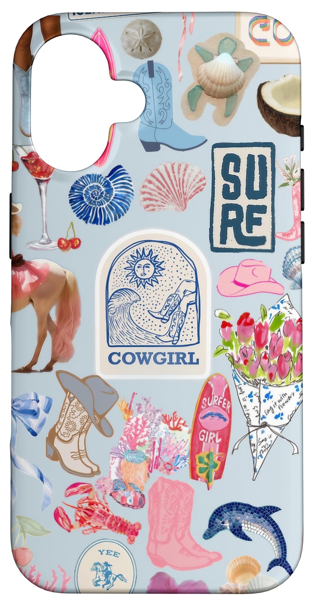 Coastal Retro Cowgirl Vibrant Floral Ocean Preppy Collage Case for iPhone 16