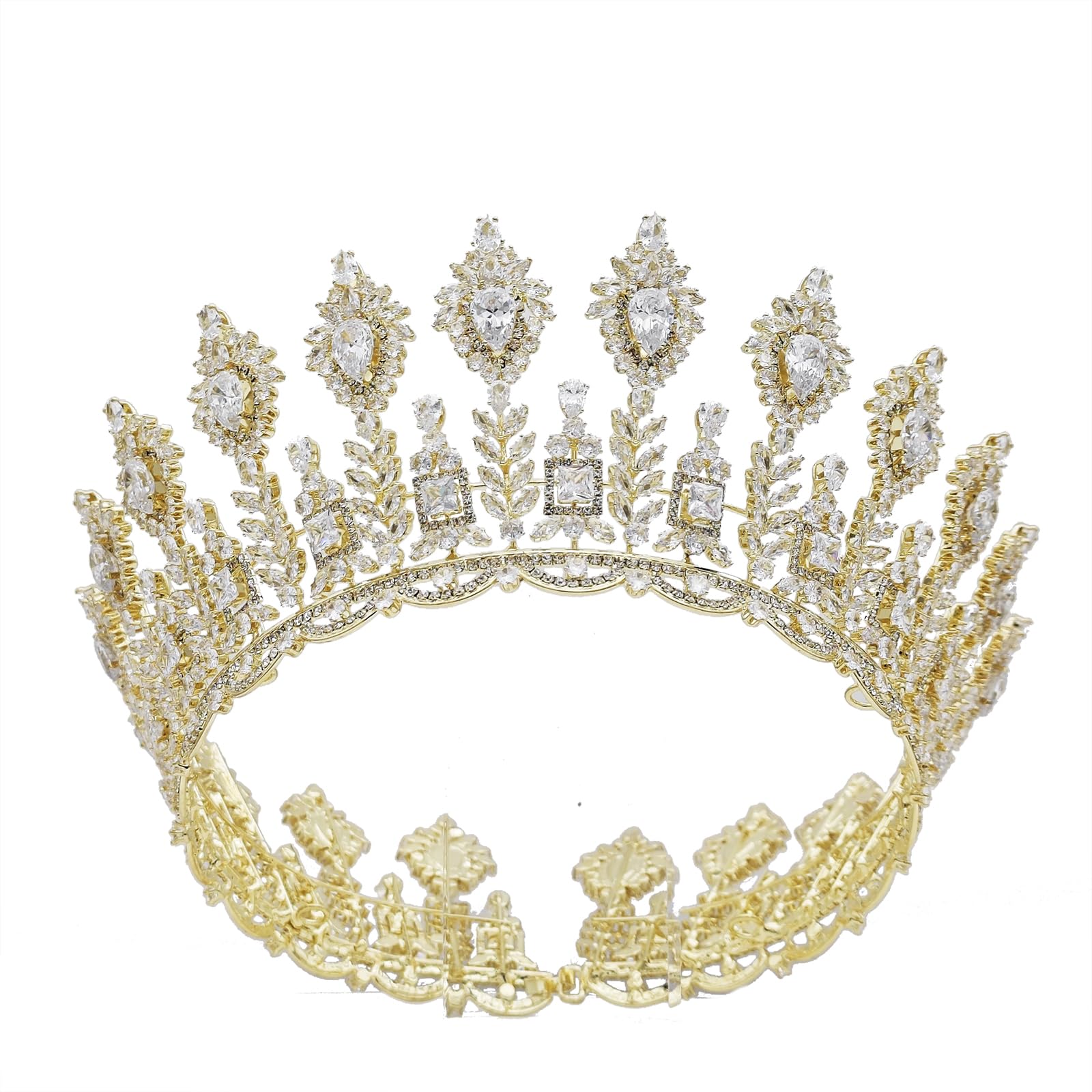 Tiaras redondas de lujo para boda, circonita cúbica, coronas de reina grande para mujer, corona grande, concurso, enormes accesorios para el cabello para novia