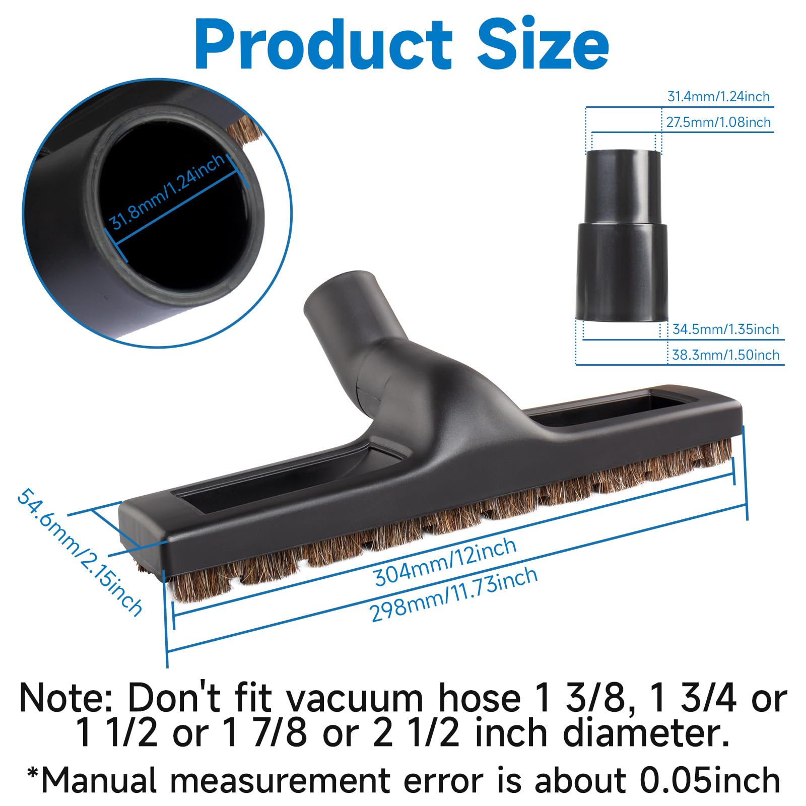 Upgraded Universal 1 1/4 inch(32mm) Vacuum attachments & brushes for Shark Vacuum brush - 360° Swivel 12” Wide Hardwood Brush & Adapter Vacuum Floor Brush with Horse Hair Attachments for Shark Vacuums