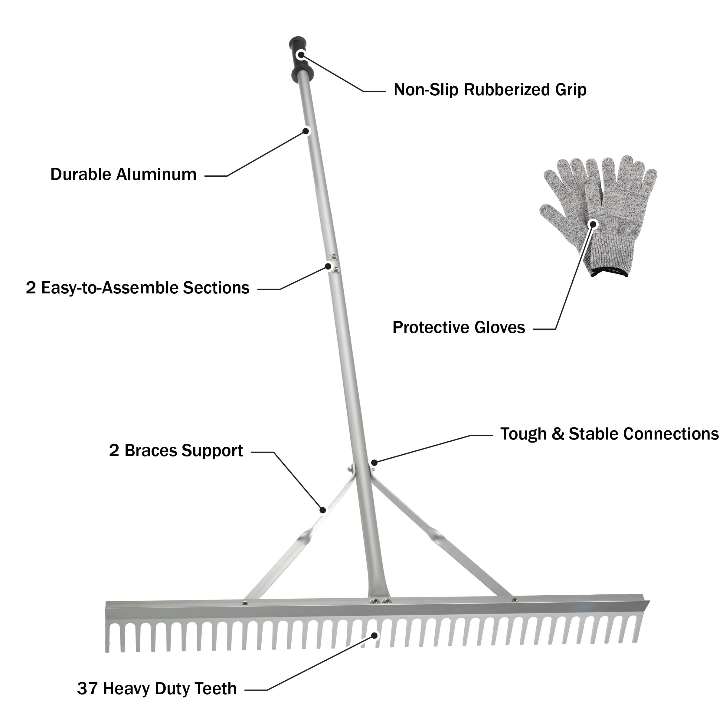 Protective Rake Cover Landscape Rake - 36-Inch Head Aluminum Metal Rake and Protective Gloves ...