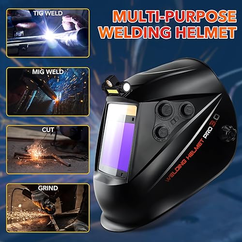 Miniatura 8 de Casco de soldadura con oscurecimiento automático, visión grande, 3.94 x 3.15 pulgadas, capucha de soldadura con luz LED, color verdadero 4 sensor de