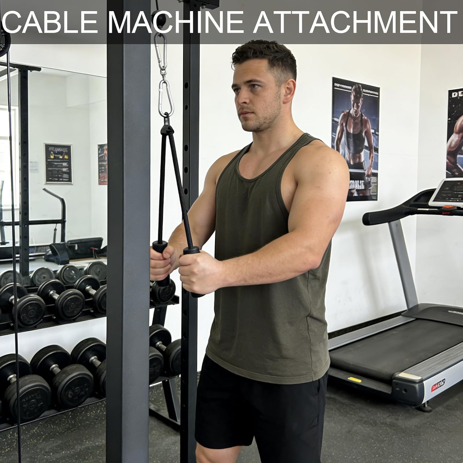 Cable Machine Attachment with Upgraded Ergonomic Gym Handles, LAT Tricep Rope Pull Down Attachment,Exercise Handles for Home Gym Workout