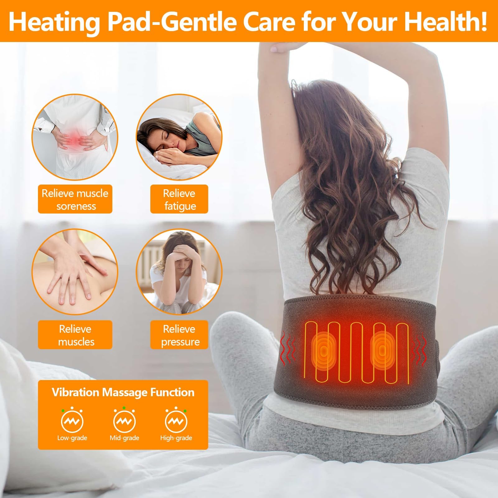 Dreamhigh® Termoforo, Fascia Lombare Riscaldante con Batteria 3 Livelli di Temperatura, Fascia Riscaldante Lombare, Termoforo Lombare, Allevia il Dolore Corporeo per Schiena, Addome