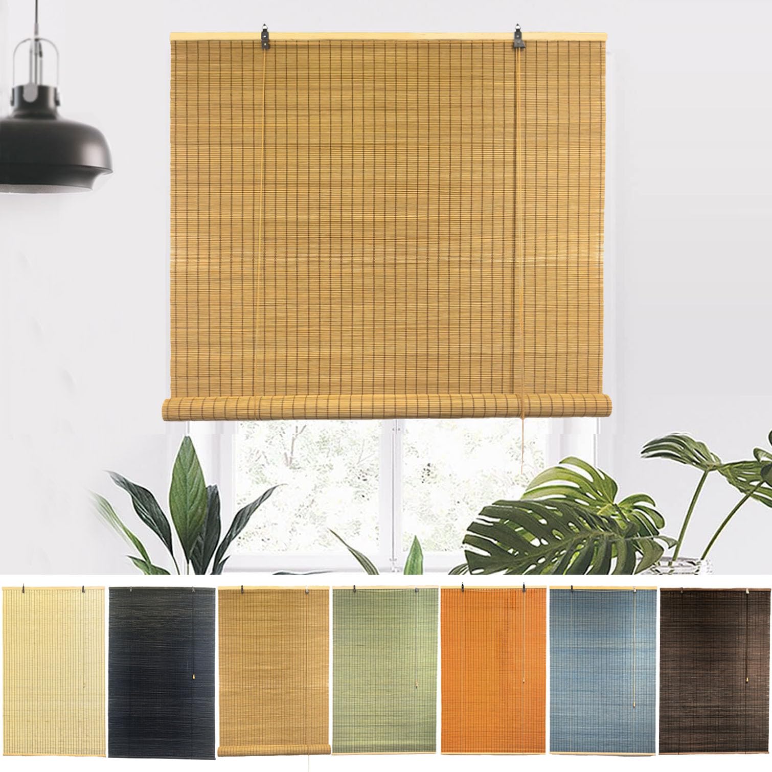 NIANXINN Indoor Bamboo Roller Blinds,Retro Roman Blinds,Natural Wooden Window Decorative Curtain,95% Blackout Roller Blinds,Sunscreen Privacy,Custom,Width x Height (130cm x 220cm,Carbonized)