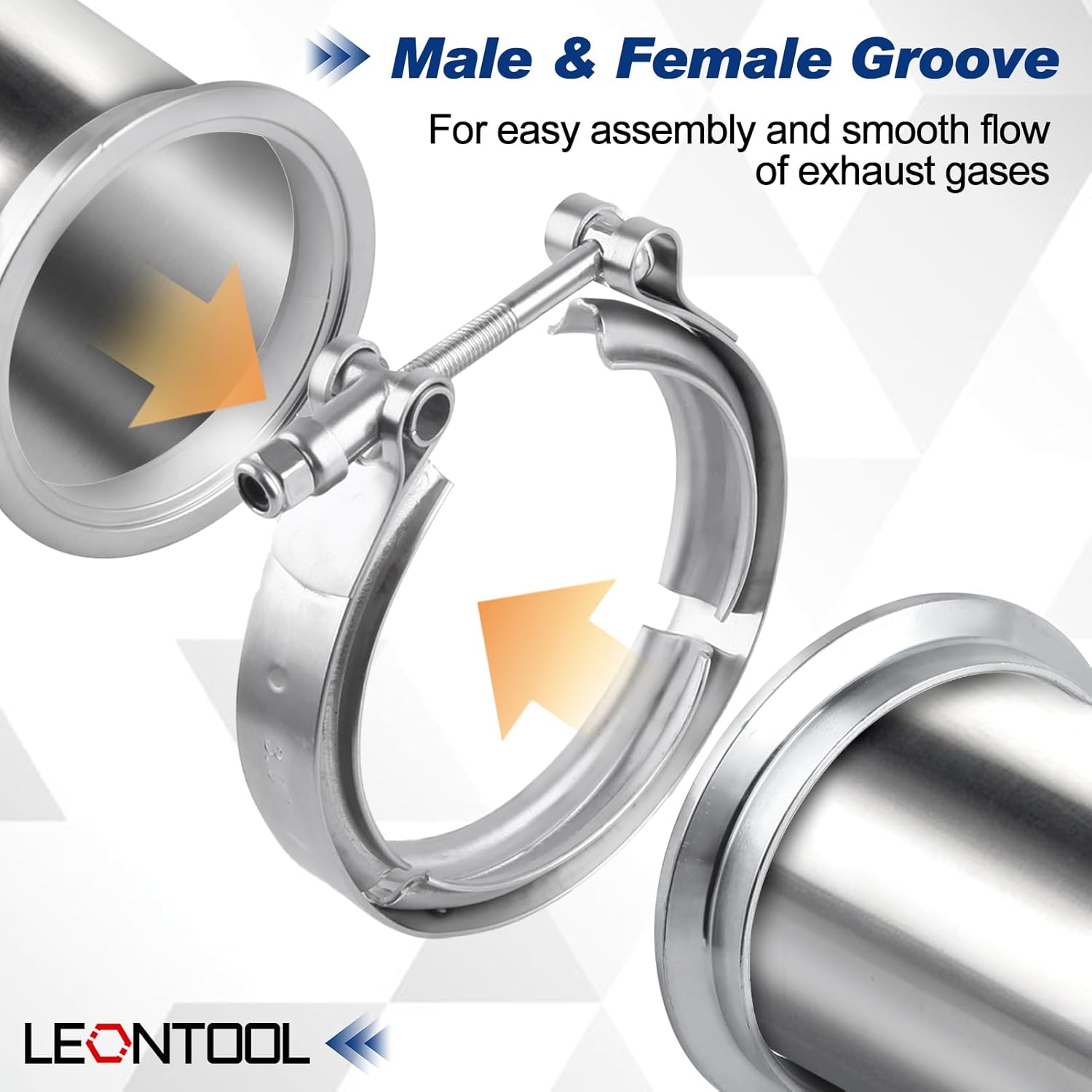 3 Inch V Band Clamps, 2 Pack 304 Stainless Steel V Band Clamp with Male Female Flanges, Universal V-Band Flange Clamp Kit for Exhaust System, Turbocharger, Downpipe and Mufflers