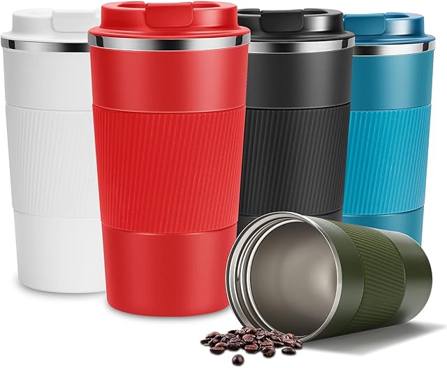 YINJAM Travel Mug Reusable Insulated Coffee Cups Vacuum Insulation Stainless Steel Thermal Bottle for Hot Cold Drinks (Red, 510ml)