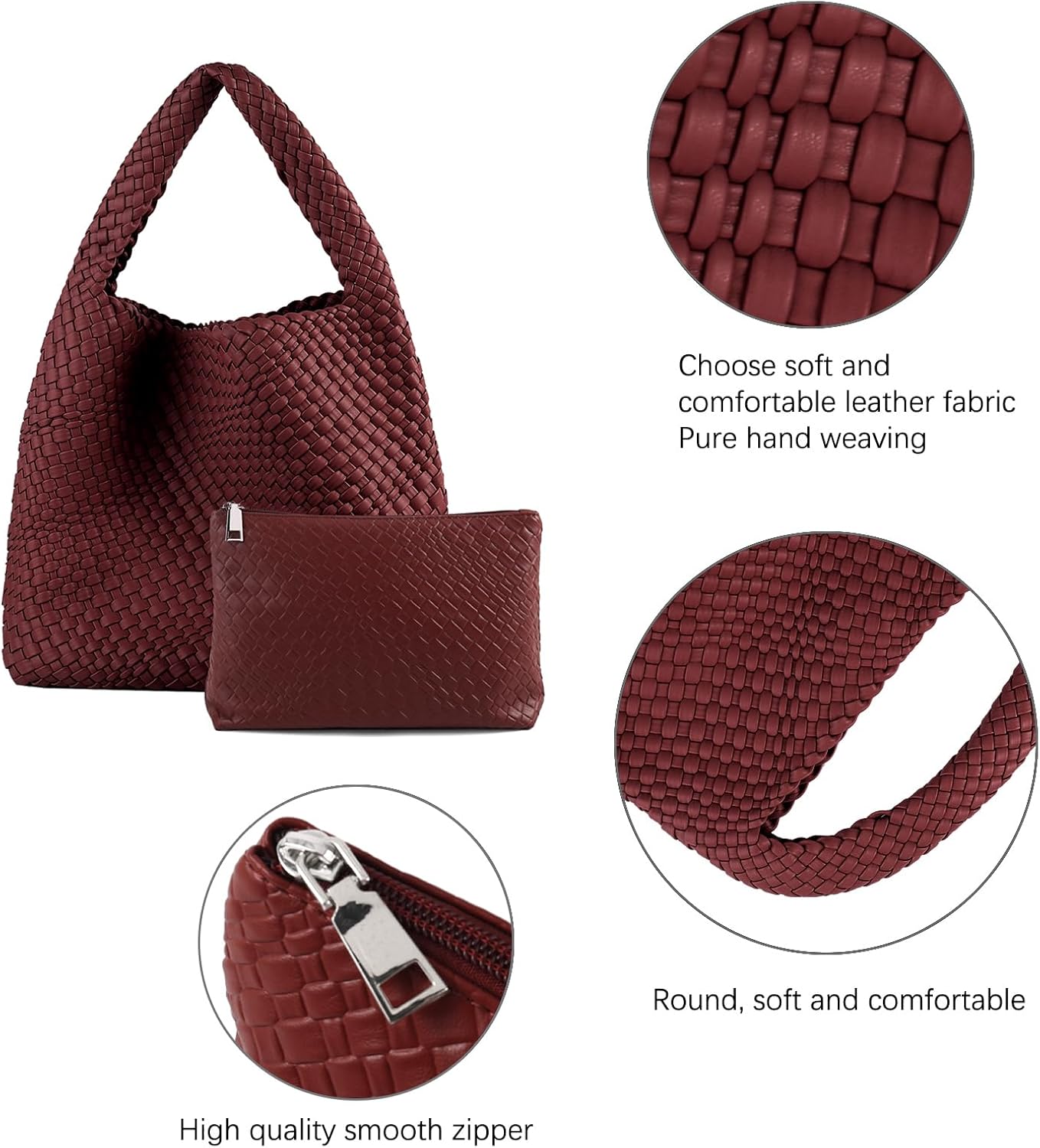 Woven Tote Bag For Women,Vegan Leather Hand Woven Handbags And Purse,Shoulder Bag Top-Handle Bag All-Match Underarm Bag - Image 4