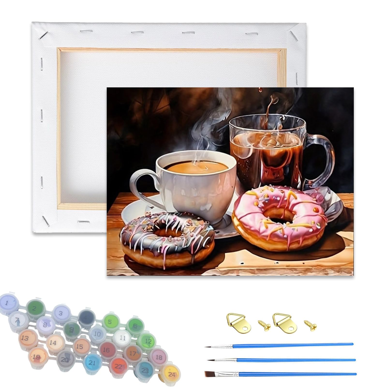Xiangxujia Coffee And Donuts Wooden Framed Adult Paint By Numbers Kits,Easy Painting By Number Kits On Canvas,Color By Numbers Watercolor Gifts For Friends Home Wall Decor (Coffee And Donuts)