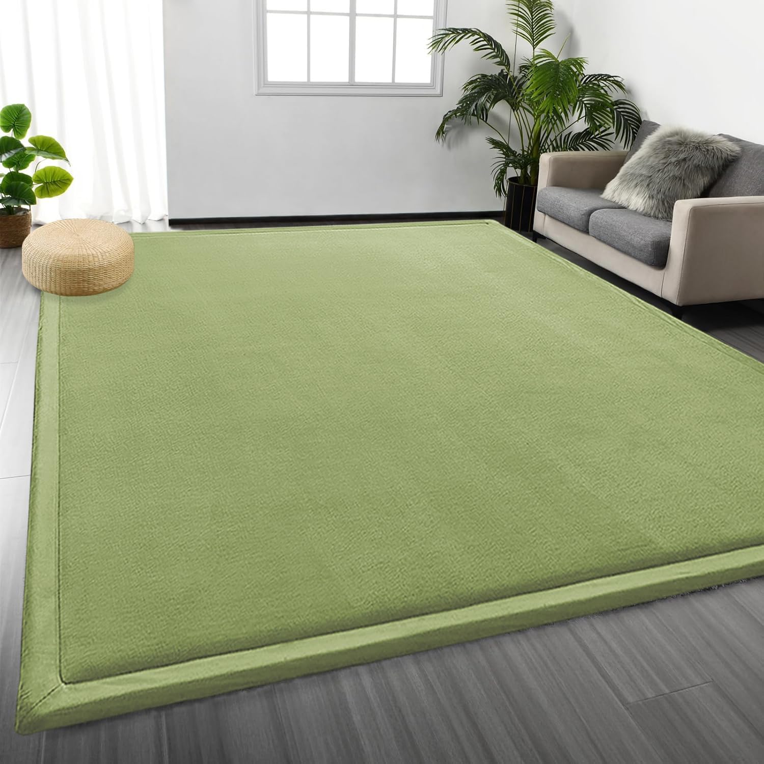 Tapis de salon en velours éponge vert 100x100 cm épais et doux pour chambre enfant