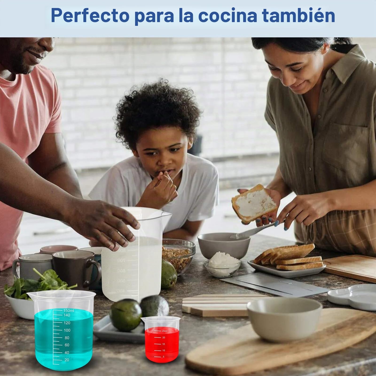 Juego de 10 vasos medidores de laboratorio 25/50/100/150/200/250/300/500 ml de plástico con 2 tubos de centrífuga para mediciones diarias de laboratorio