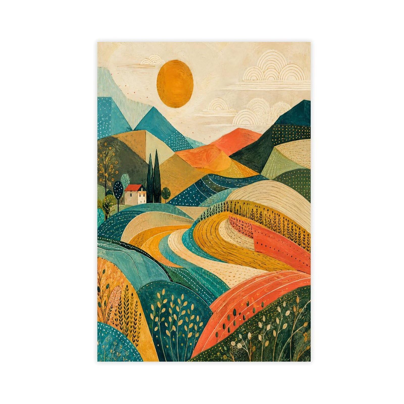 W7c8u2x3 Unframe-Style-10 Colorful Rolling Fields Canvas Wall Art, Geometric Art Cubist