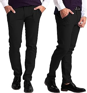 Mens Slim-Fit Chino Trousers Casual Classic Straight Leg Stretch Cotton Flexible Comfort Multi Colours Wrinkle-Resistant Flat-Front Chino Full Pants Waist Size 30-40