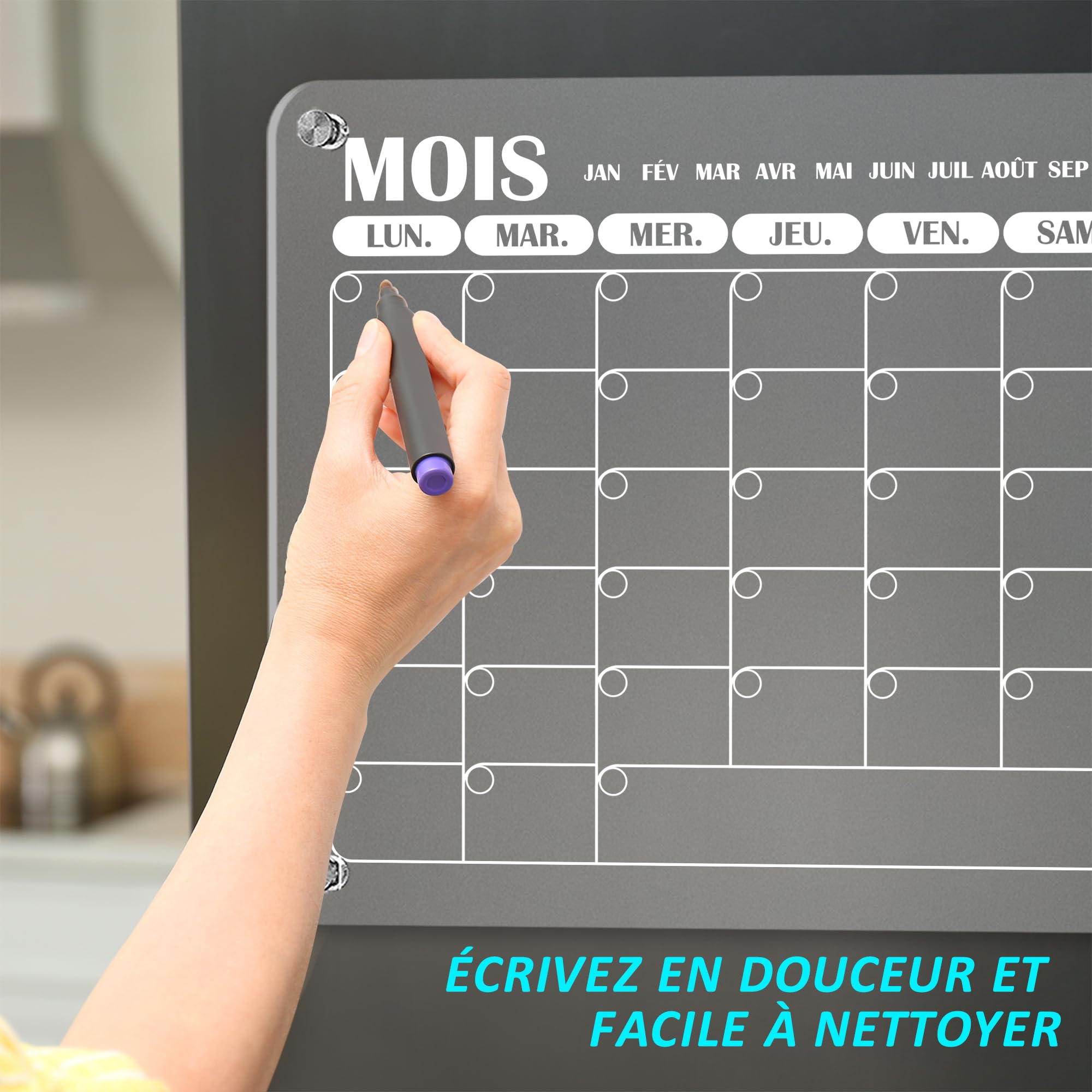 Calendrier Magnétique Frigo 41,7x32 Cm - Planning Hebdomadaire Effaçable - Pour Menus, Tâches, Projets - Magnétique Fort