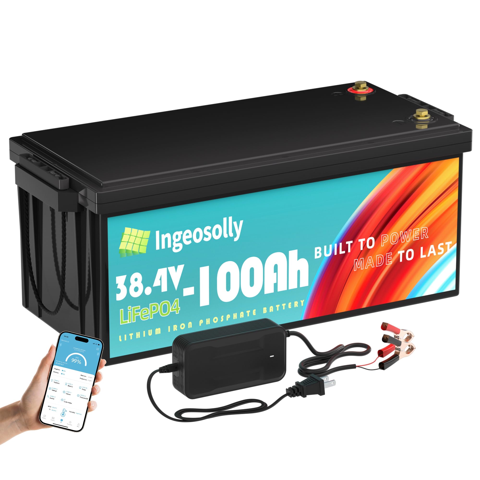 36V 100AH Golf Cart Lifepo4 Battery with 200A Bluetooth BMS, Deep Cycle Lithium Iron Phosphate Battery for Trolling Motors, Yachts, Marine, Boats, RV, Home