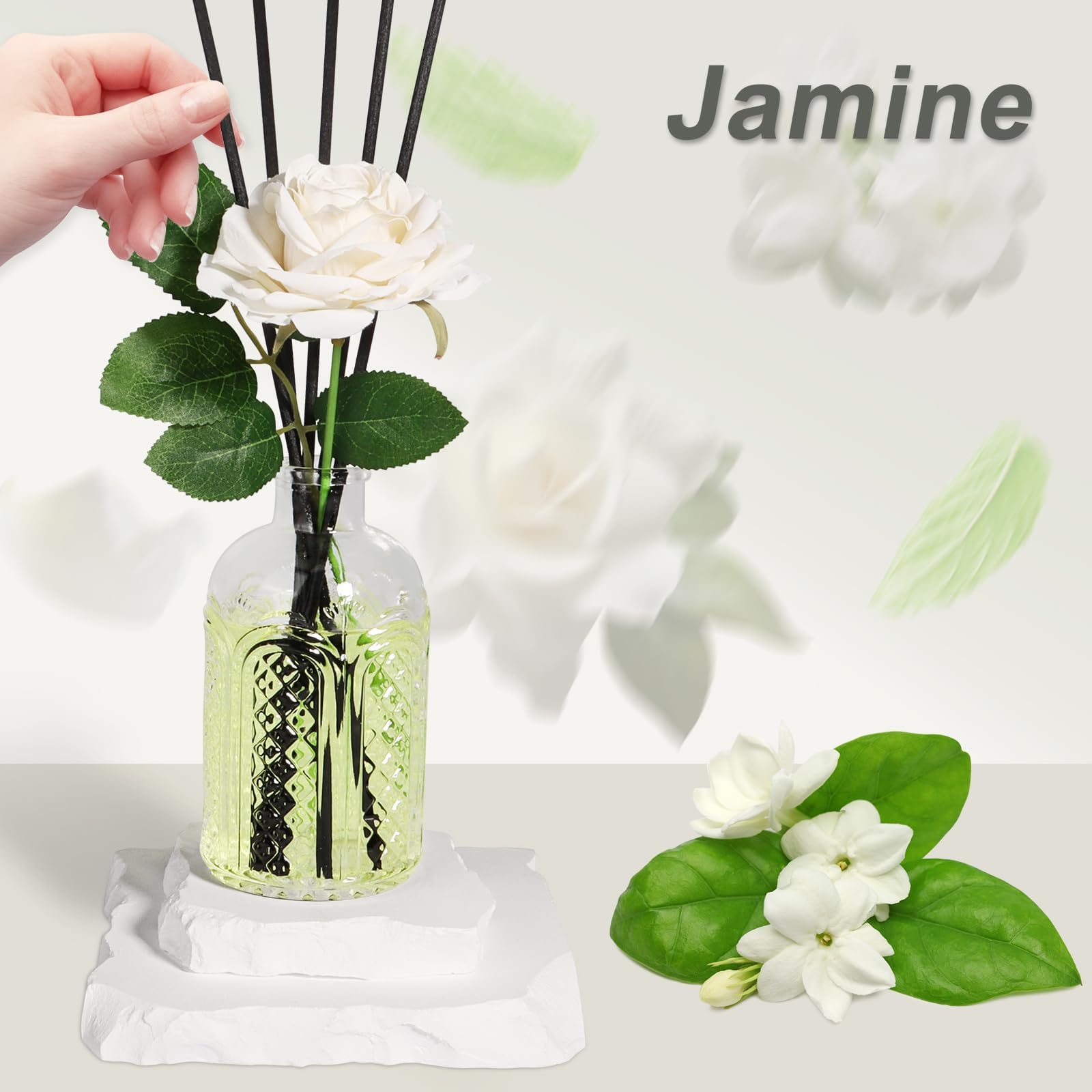 Diffuseur De Parfum 200ml Thé Blanc Au Jasmin - Parfum D'Intérieur Avec 5 Bâtonnets Pour Chambre, Salon Et Salle De Bain