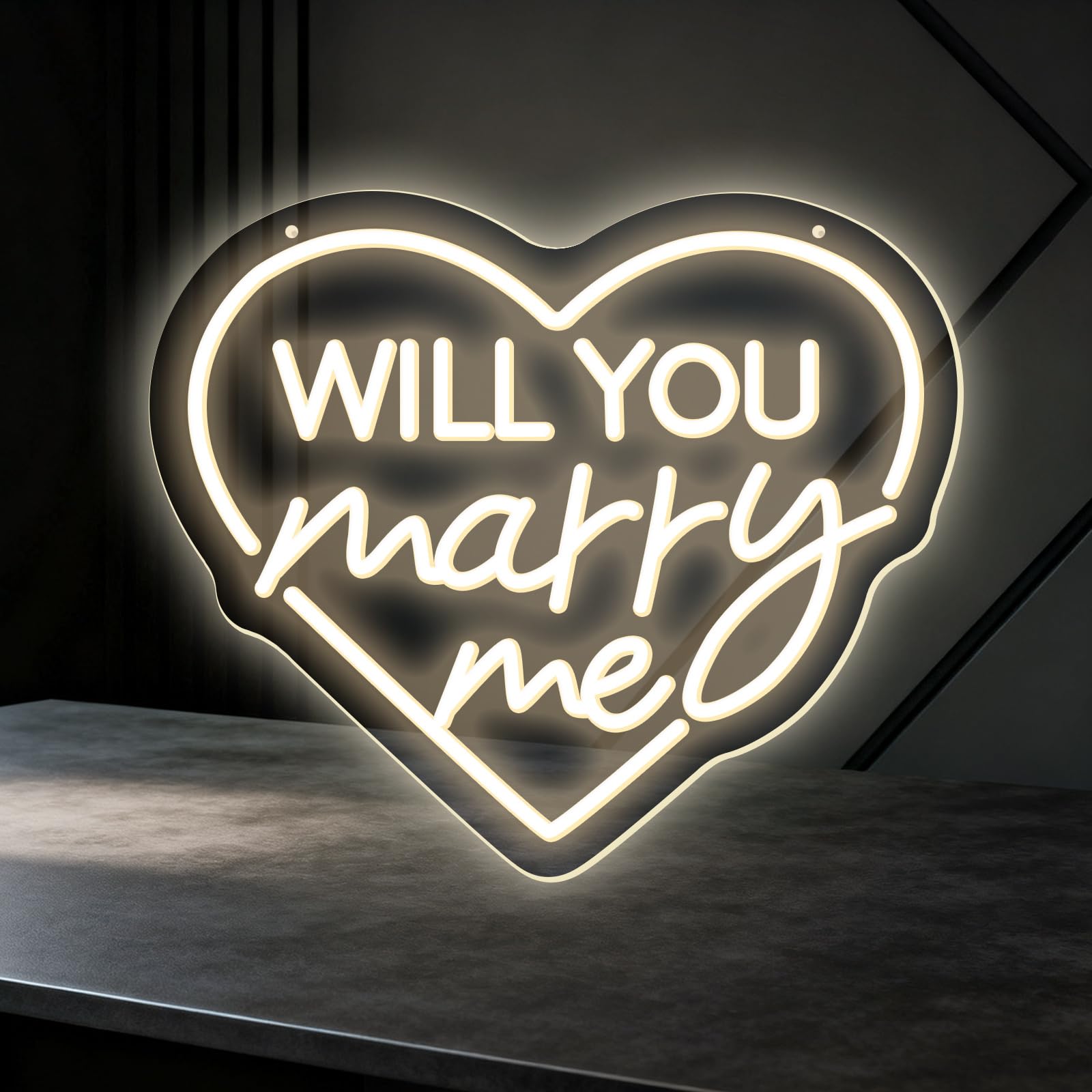 Will You Marry Me LED Neon Sign USB Powered Adjustable Brightness Wedding Proposal Decoration Suitable for Engagement Parties Proposal Wedding Valentine's Day Wall Decoration (5V 14 * 11.8 inch)