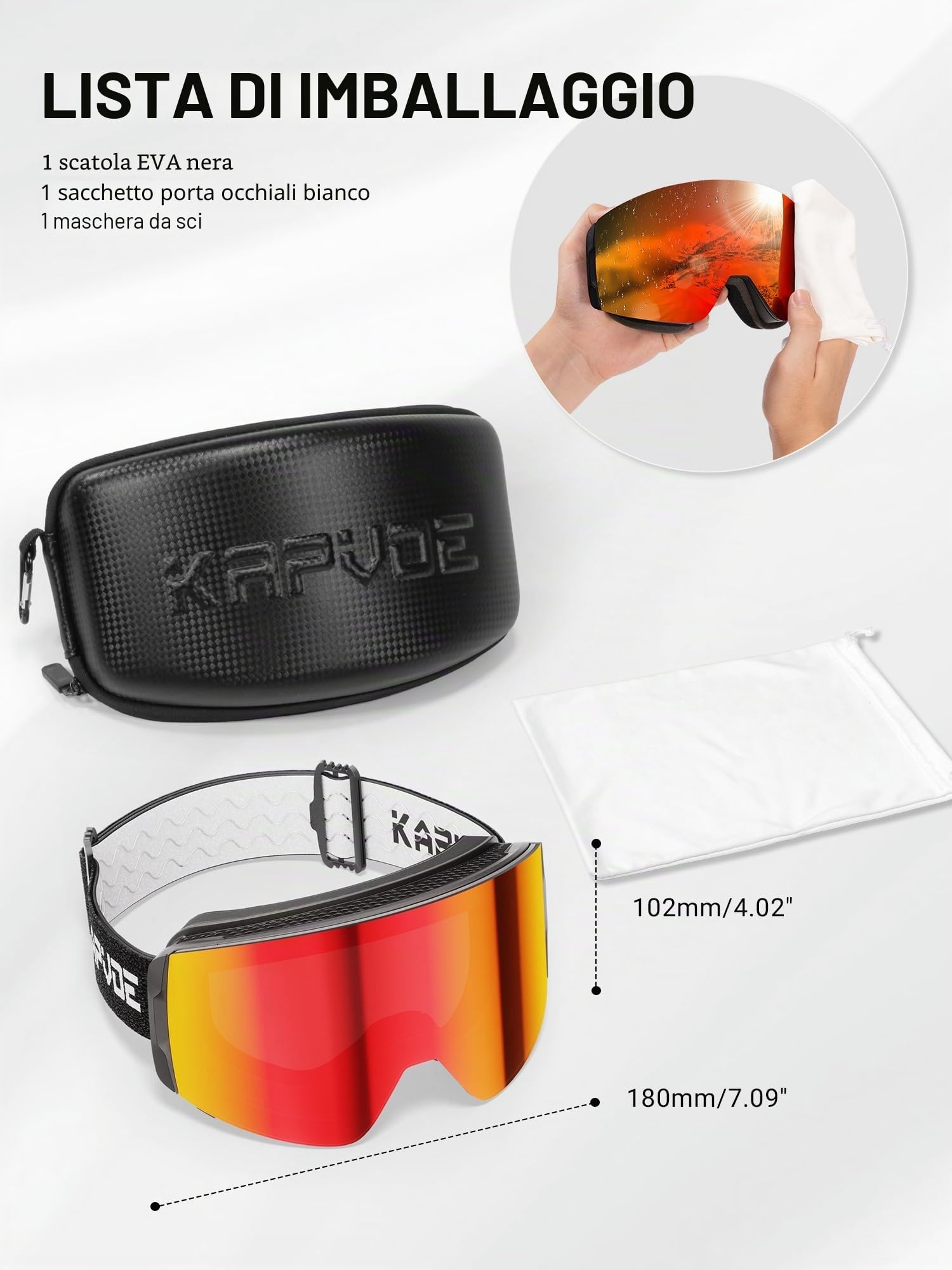 KAPVOE Maschera da Sci Uomo Donna OTG Anti-Nebbia Occhiali da Snowboard con Lenti Magnetiche Intercambiabili, Protezione UV400 K718