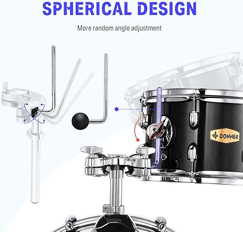 Miniatura 5 de Donner DDS-520 Kit de batería acústica para adultos principiantes, con almohadilla de práctica silenciosa, 5 piezas, 22pulgadas, tamaño completo,
