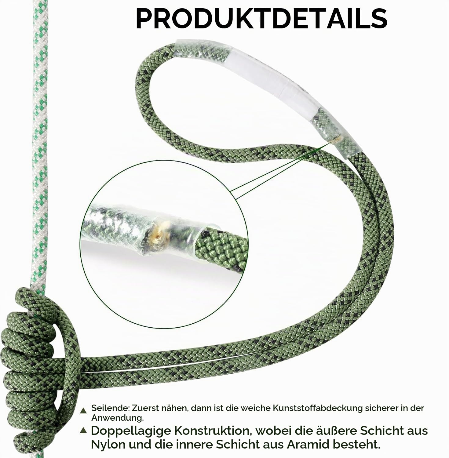 6 mm Nylon-Prusikschlinge, genäht – 12 kN/2697 lb Bruchlast – Ideal für den täglichen Gebrauch beim Baumschnitt (2er-Pack,6 mm, 60cm)