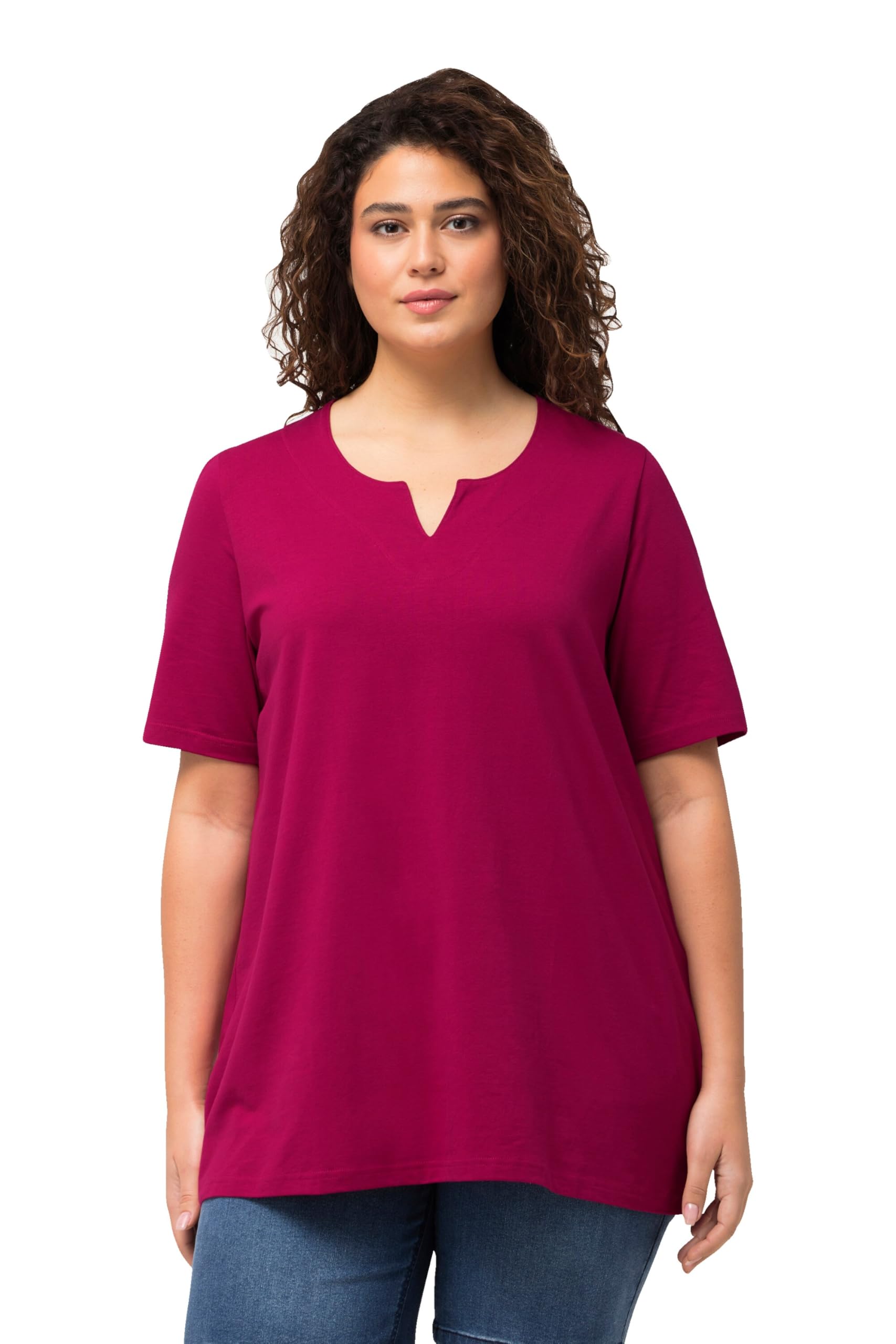 Ulla Popken Women's T-Shirt, A-Linie, Tunika-Ausschnitt, Halbarm T-Shirt, Wild Flower, 58/60