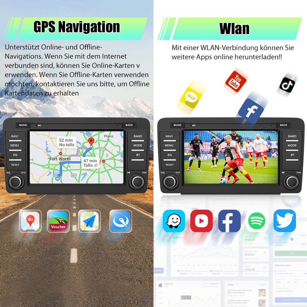 Junsun Android Autoradio für Skoda Octavia/Rapid/Roomster/Superb/Yeti 2004-2013 2GB+64GB CarPlay, Android Auto, FM Radio, Bluetooth, WLAN, Navigtion, Lenkradsteuerung