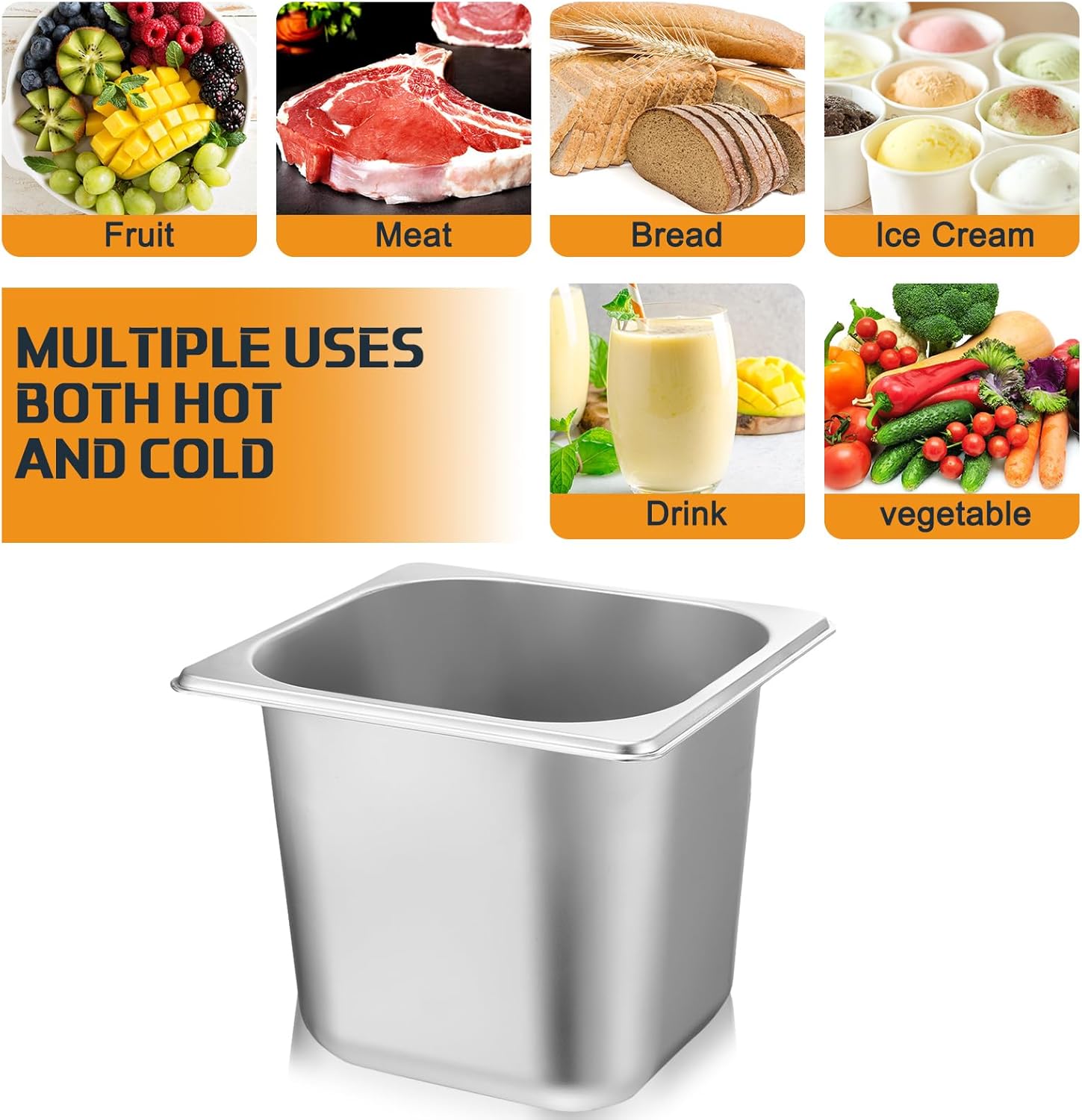 12 Pack Stainless Steel Hotel Pans with Lid 1/6 Size Steam Table Anti Clogging Steamer Restaurant Pans for Buffet Serving Commercial Catering Party, 2.5'' 4'' 6'' Deep, 6.9 x 6.5 Inch - Image 5