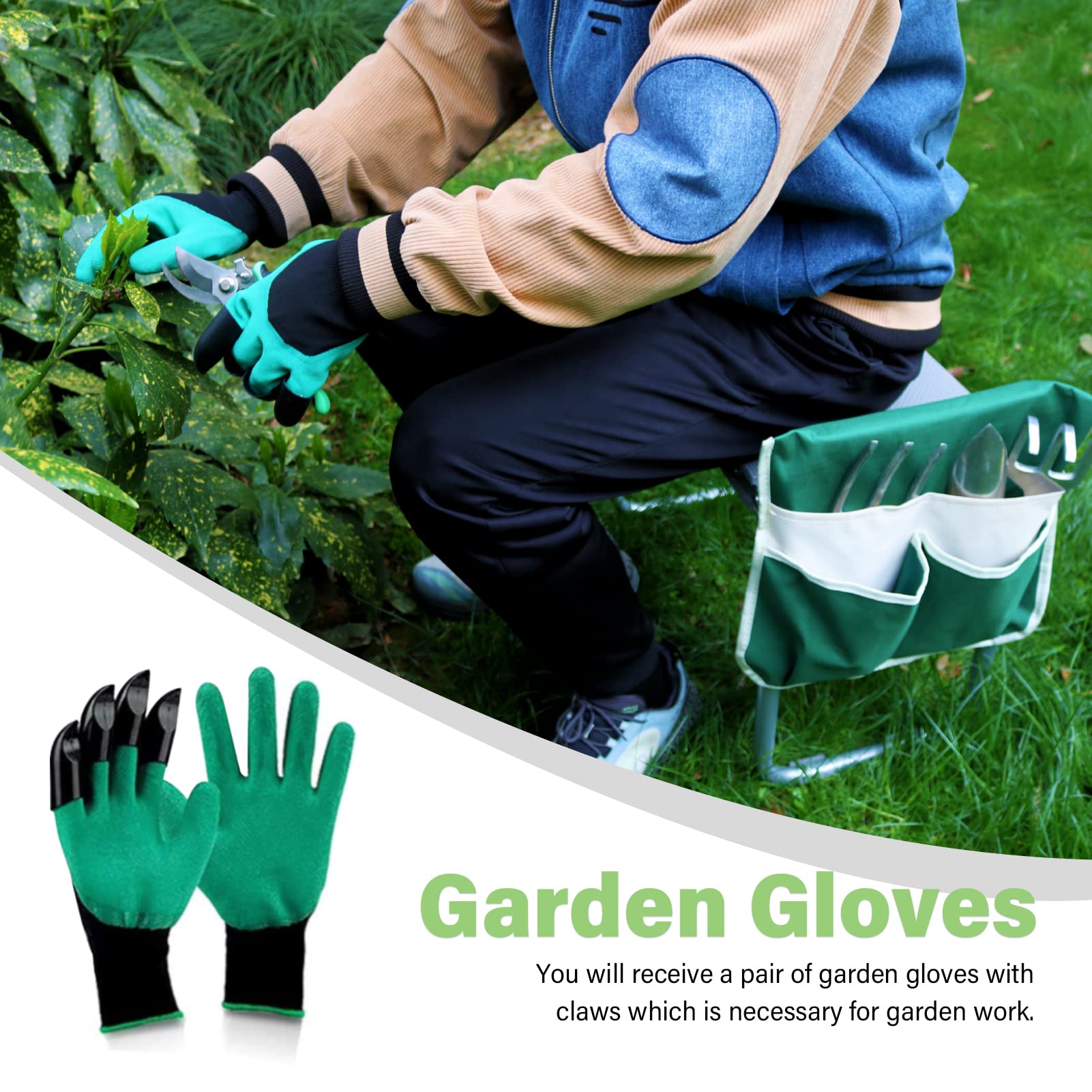 BESTHLS Inginocchiatoio da giardino e seduta, sgabello da giardino pieghevole, resistente, panca da giardinaggio per inginocchiarsi per prevenire dolori a ginocchia e schiena, guanti con borsa per