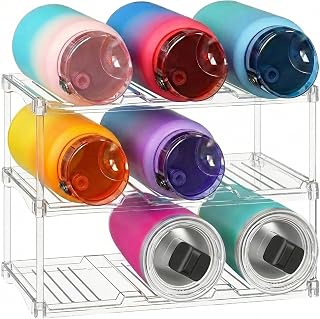 Lifewit Stackable 3-Tier Wine Bottle Organizer - Clear Holder for 9 Bottles, Tumblers up to 40oz, Fridge Pantry Cabinet Rack
