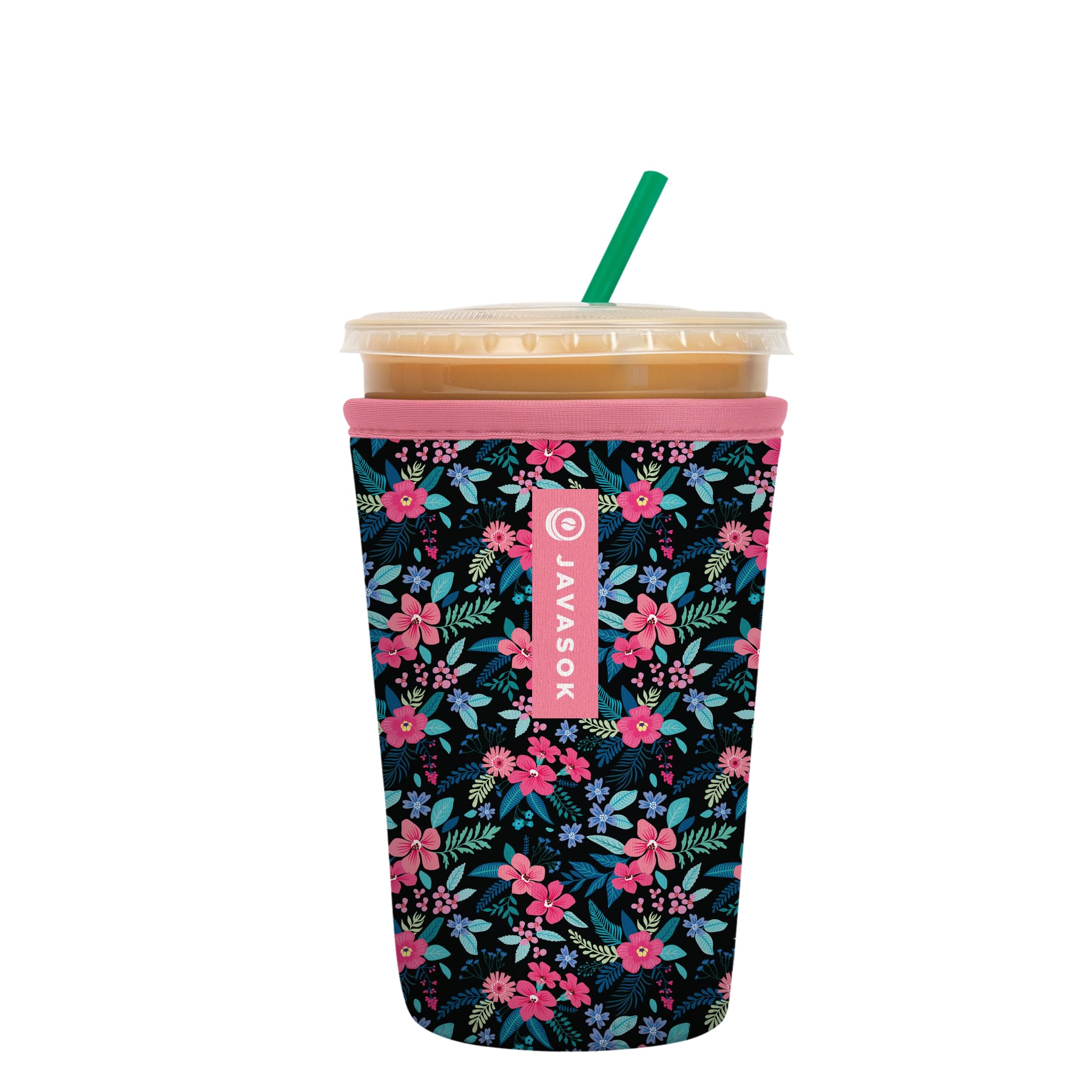 Sok It JavaSok Iced Coffee & Cold Soda Insulated Neoprene Cup Sleeve (Tropical Blooms, Medium: 22-28oz)