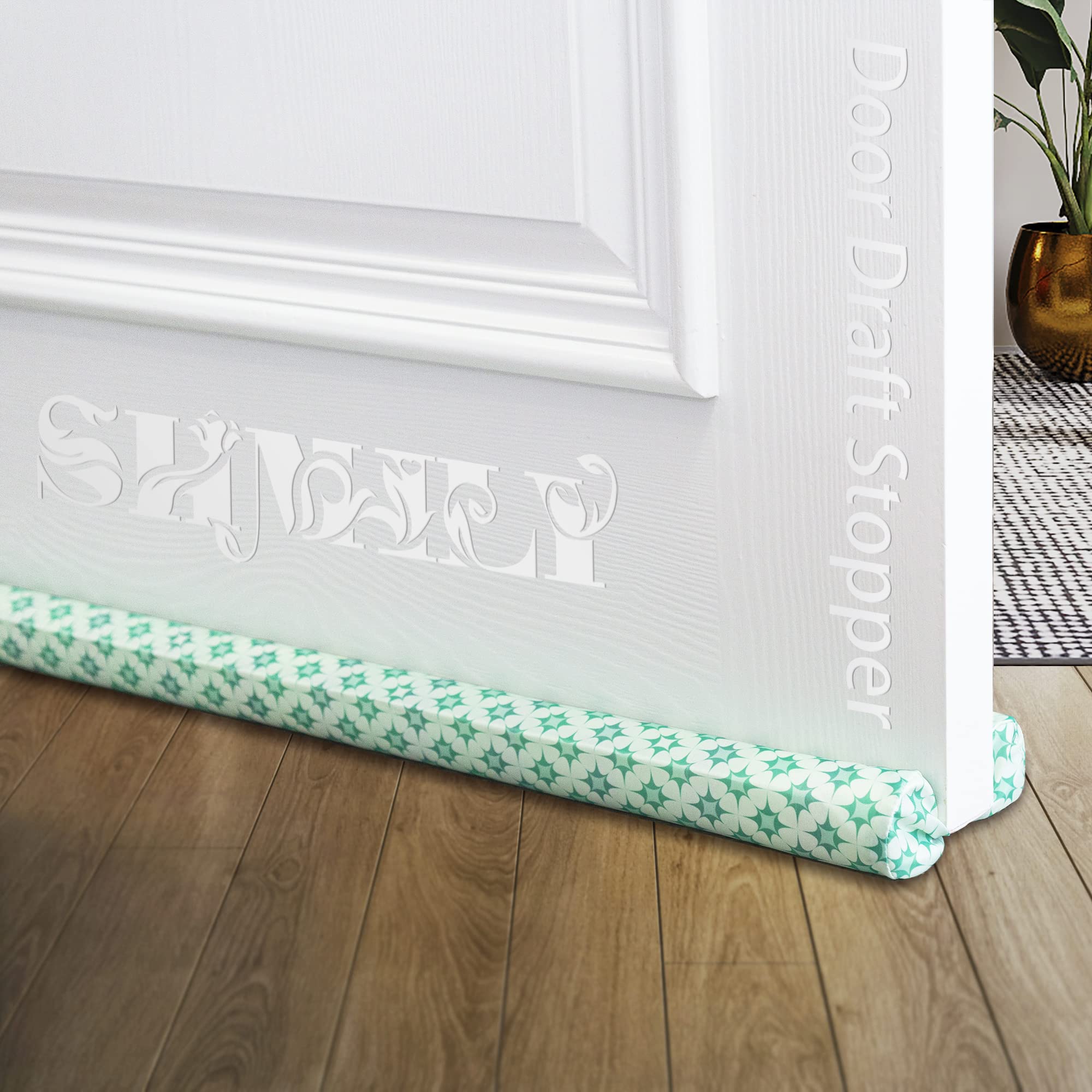 SHMILY Door Draft Stopper, Draft Stopper for Bottom of Door Adjustable Size from 32" to 38", Cover Gap Up to 1.5". Dust-Proof, Draft-Proof, Water-Proof, Winter-Proof, Block Light, Block Noise(Green)