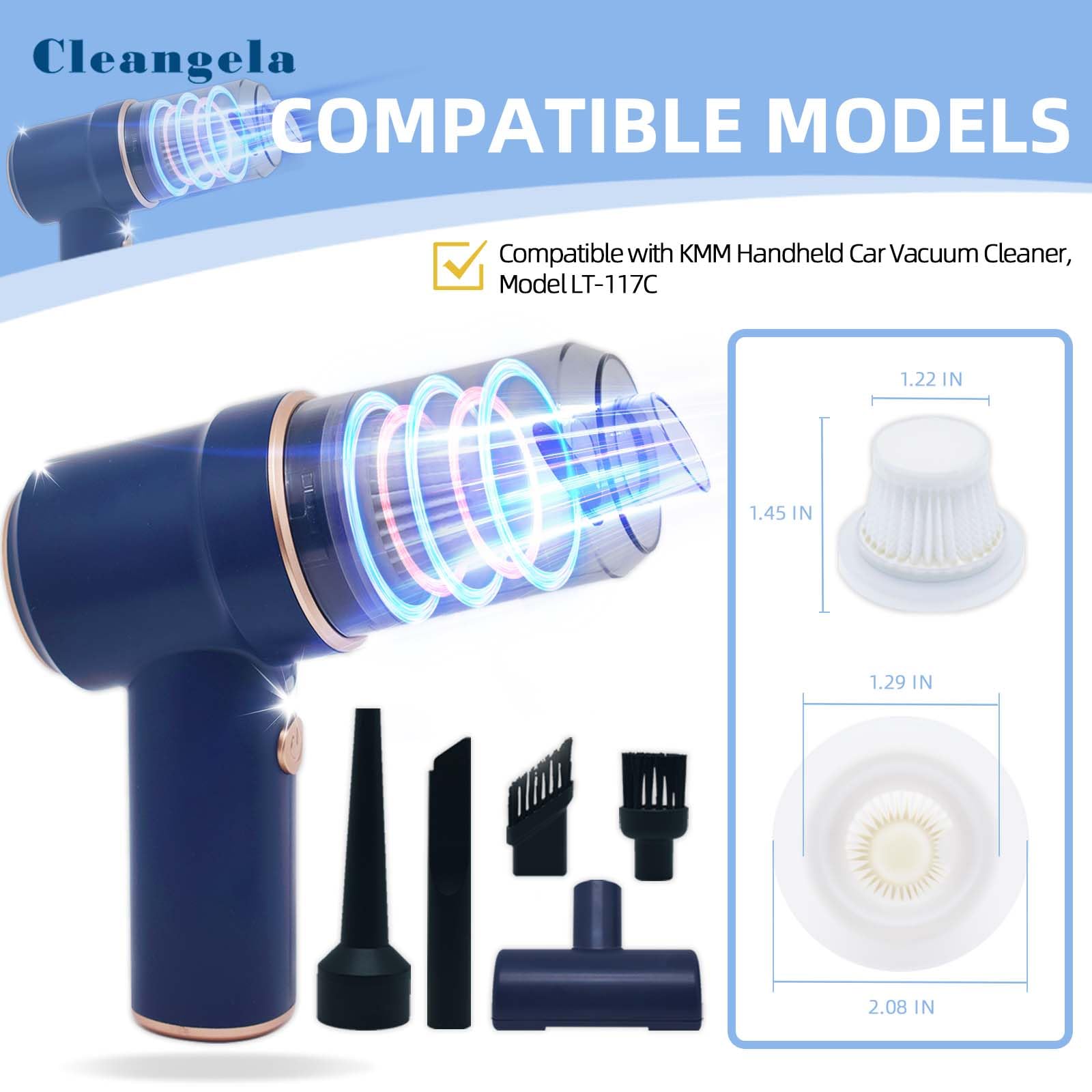 8 Pack lt-117c Multifunction Vacuum Cleaner Filter Replacement Compatible with KMM Handheld Car Vacuum Cleaner Filters, Model LT-117C, Washable Hepa Filter for Car, Home, Office, Pet