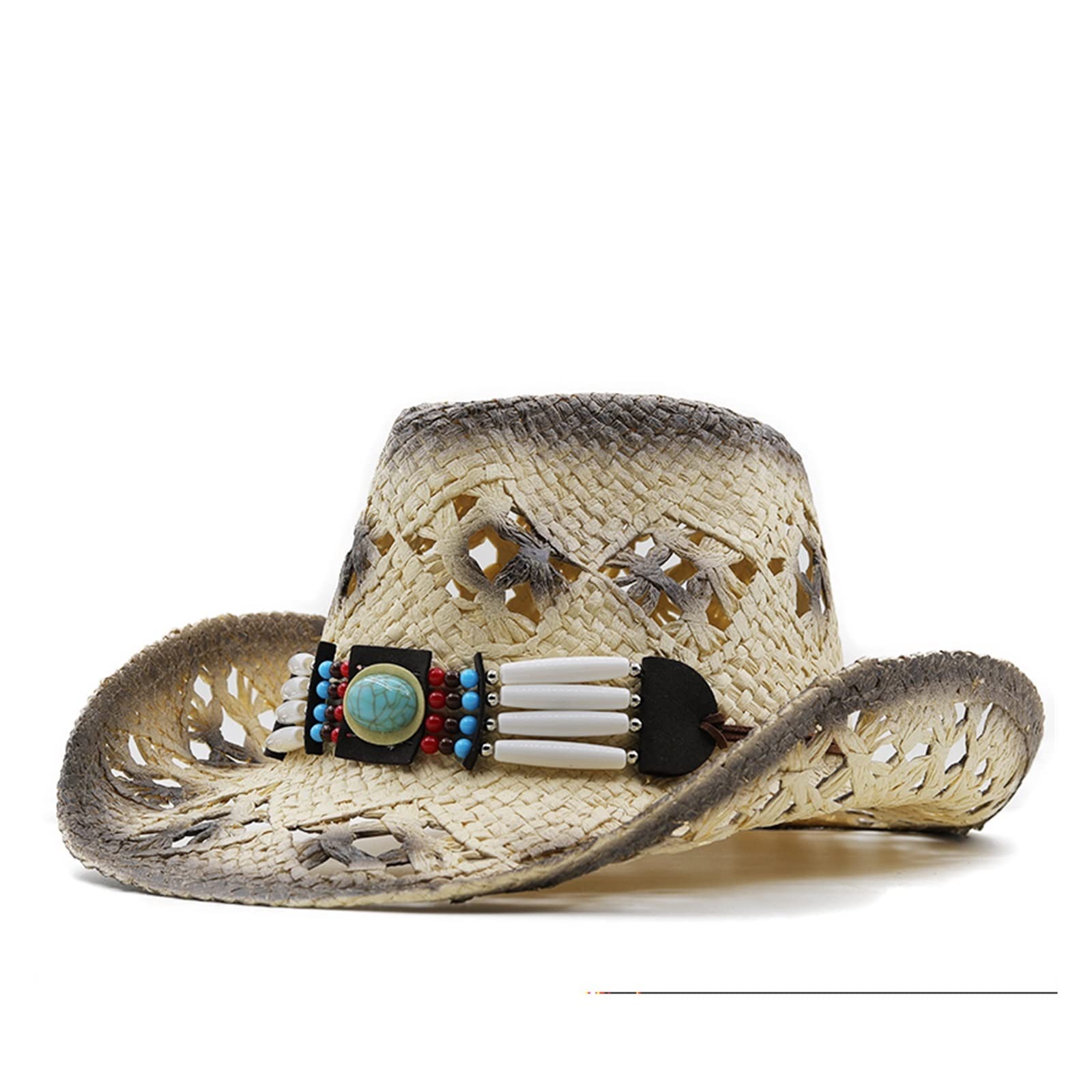 BoqQu Sombrero de Sol Natural Hecho a Mano Simple for Hombres y Mujeres Sombreros de Verano Personalizado Chica Occidental Sombrero de Paja de Vaquero Sombrero de Playa