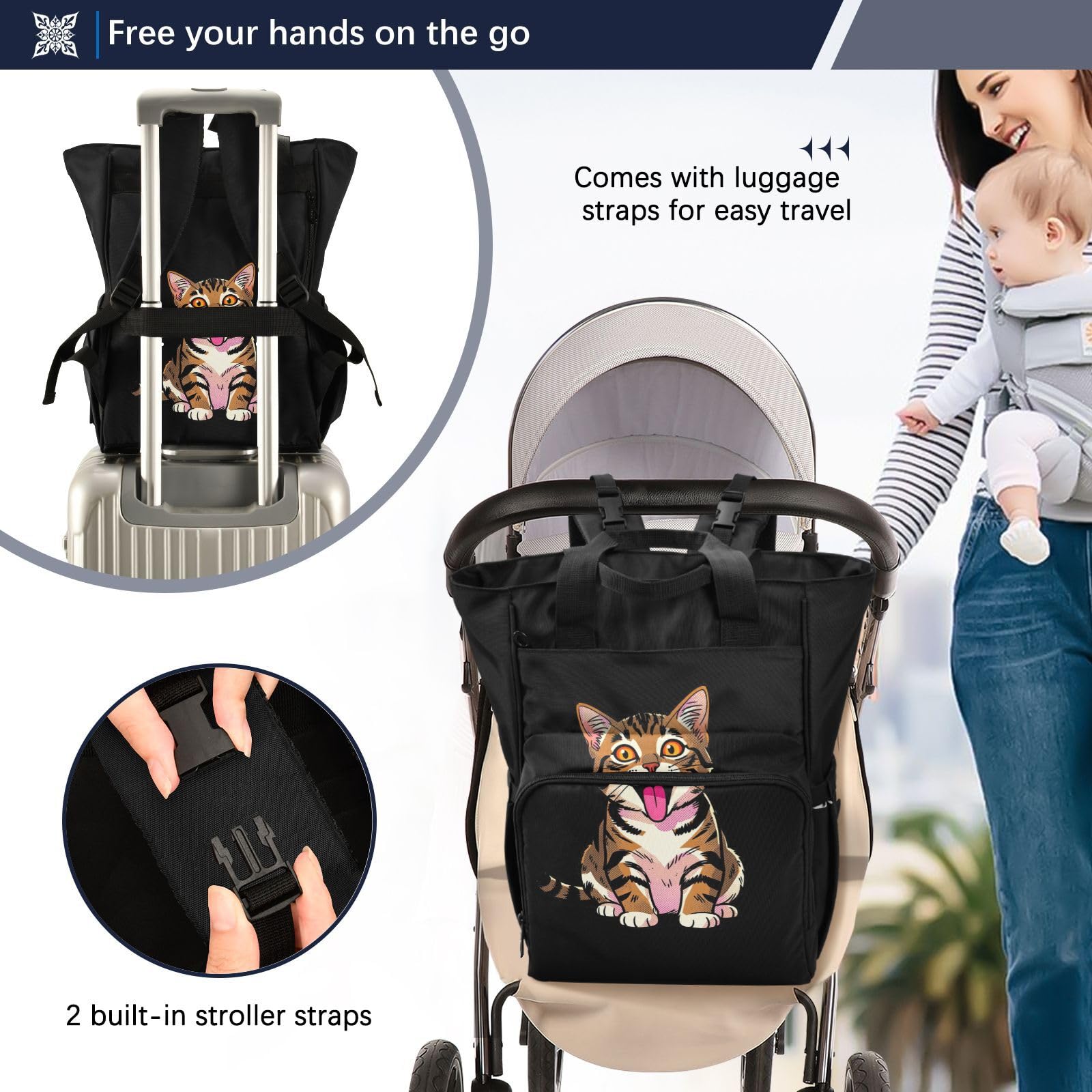 GuoChe Dobby - Mochila para pañales de nailon con múltiples bolsillos