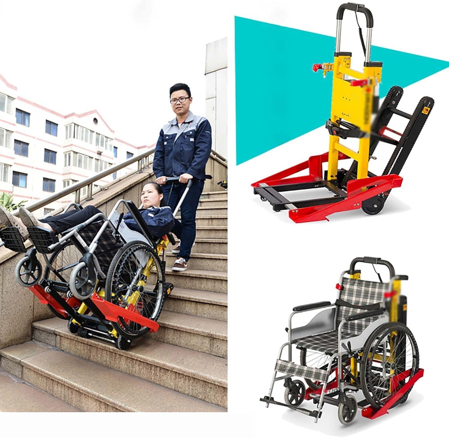 Tipo Cingolato - Montascale Elettrico per Sedia A Rotelle Maniglia Telescopica Carico Massimo 440 Libbre/200 kg Motore Brushless per Il Trasferimento del Paziente