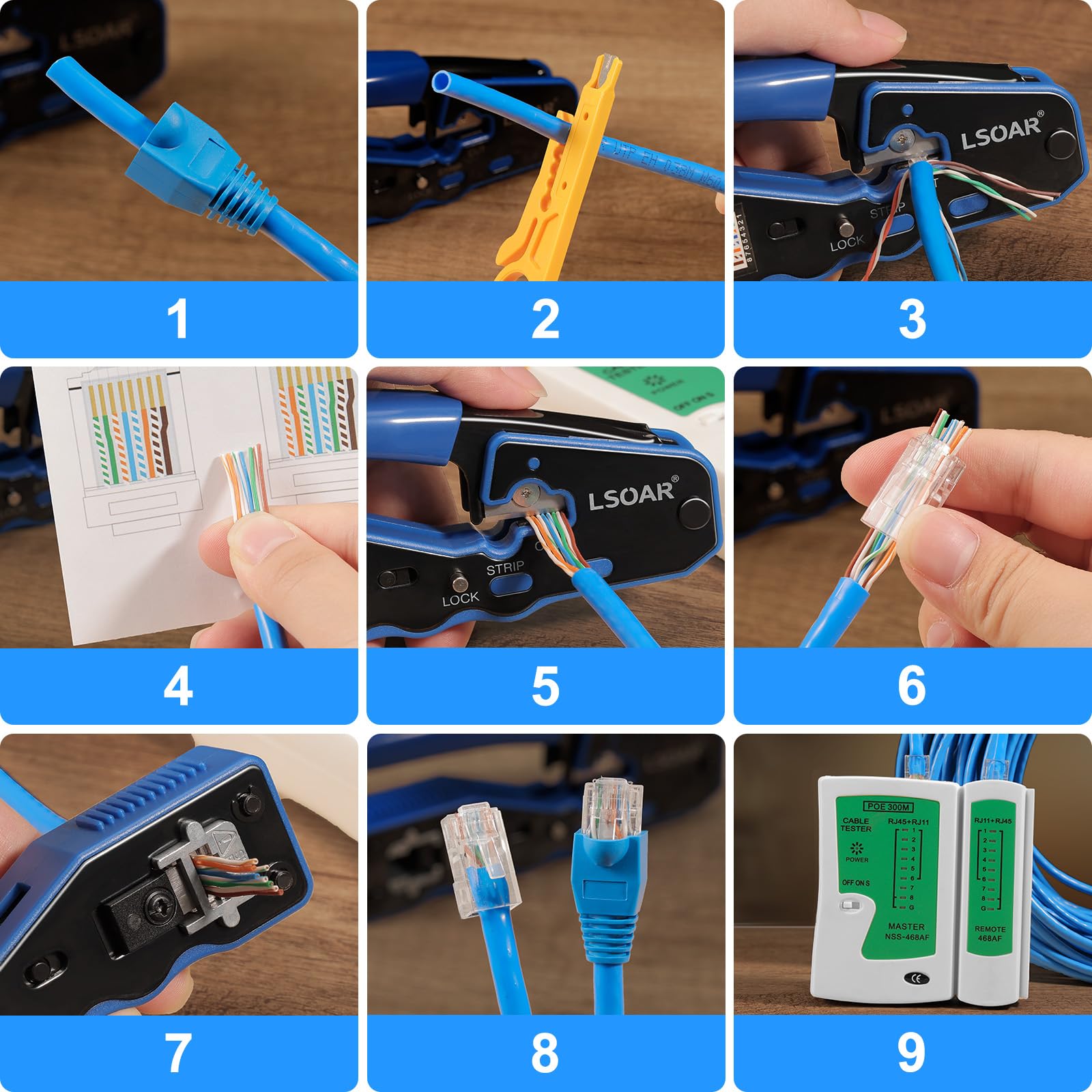 RJ45 Crimpzange Presszange für Stecker Netzwerk Werkzeug Set für Netzwerkstecker CAT5/CAT5e/CAT6