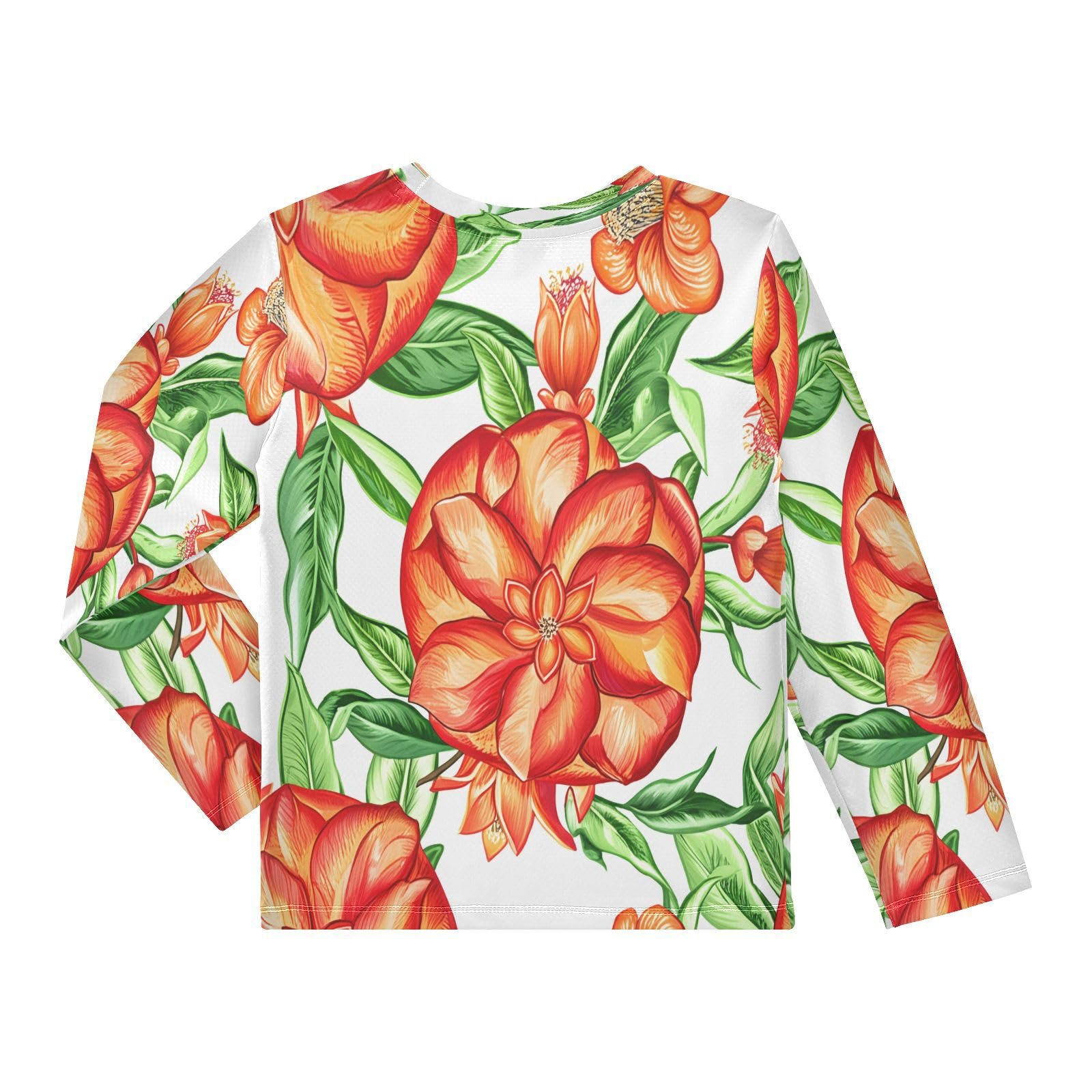 Pomegranate Flower Leaves White Rash Guard Shirt for Boys Sun Protection Shirt for Kids Toddler UPF50+ 5-6T