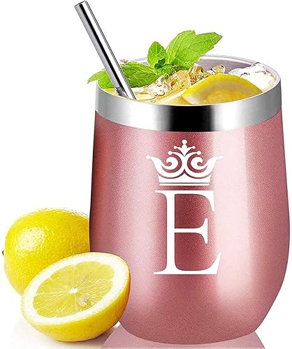 Miniatura 6 de Letra E - Regalos iniciales para mujeres y hombres, vaso de vino de acero inoxidable de 12 onzas, taza con monograma, taza personalizada para