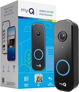 Chamberlain myQ Video Doorbell | 2K Camera, Battery/Wired, Color Night Vision, Live View with 2-Way Talk, Motion Detection & Real-Time Alerts, 150 Deg Wide View, Black