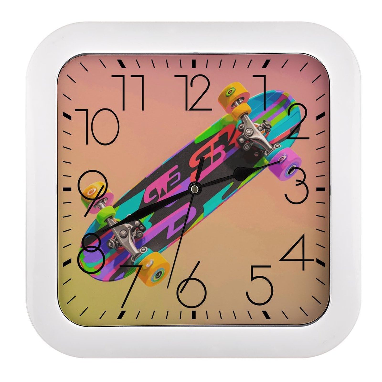 Horloge murale carrée de 25,4 cm avec chiffres 3D colorés
