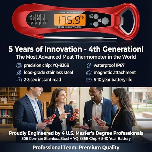 Miniatura 2 de NIUTA Therm Pro Meat Thermometer Digital, 1 Sec Instant Read, NIST Certified Accurate to 0.5, Ultra Bright LED Screen, IP67, Auto-Rotate, for BBQ,