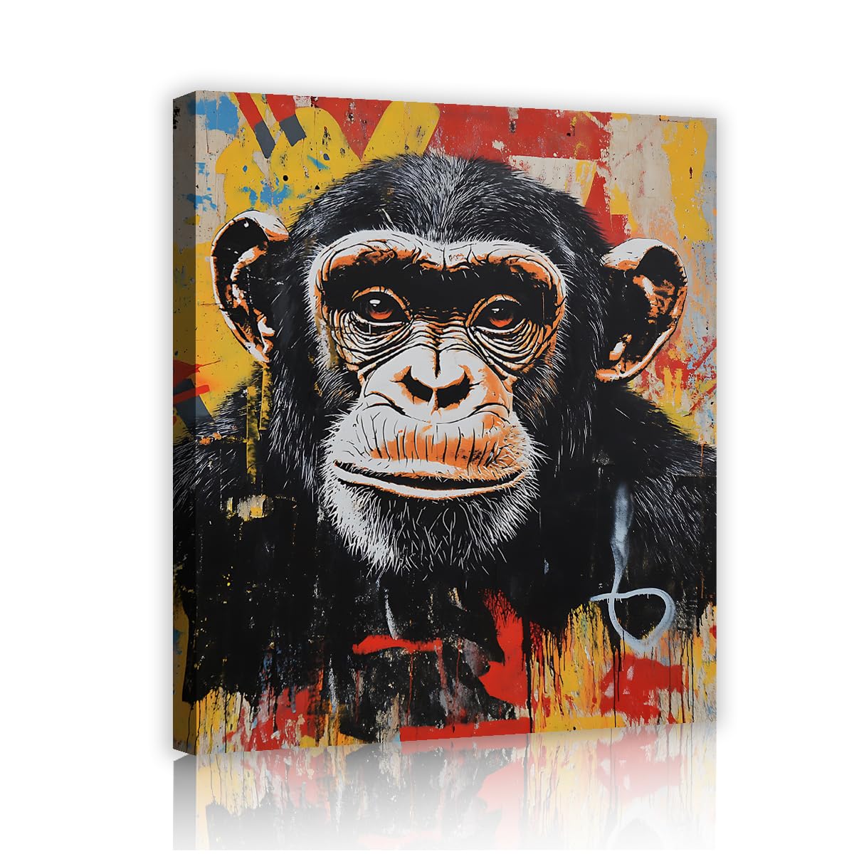 TOANGWALL Modern Retro Graffiti Canvas Wall Art for Club Colorful Splatter Monkey Ape Prints Artwork Pictures for Cafe Lounge Decor 80x95cm