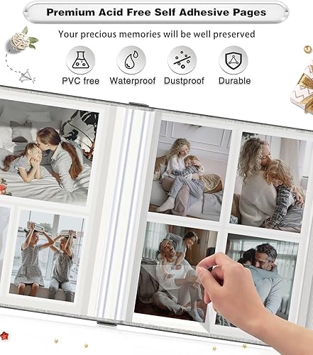 Miniatura 3 de Álbum de fotos autoadhesivo de 60 páginas para fotos de 4 x 6, 5 x 7, 8 x 10 pulgadas, álbum de recortes magnético de lino, libro de fotos de