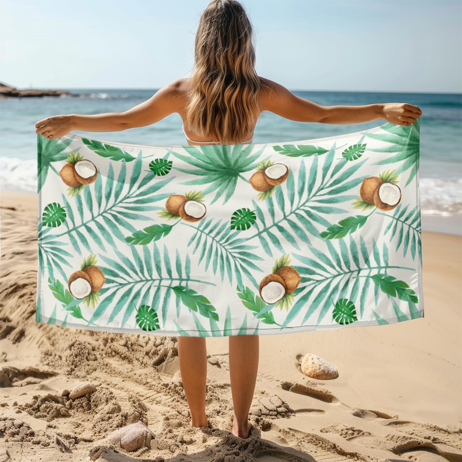 Tapis de Plage XXL Anti Sable Noix De Coco Brune Serviette Piscine Adulte,Natte De Plage Pliable, Voyage Accessoires De Plage Camping,Serviette de Bain Personnalisée