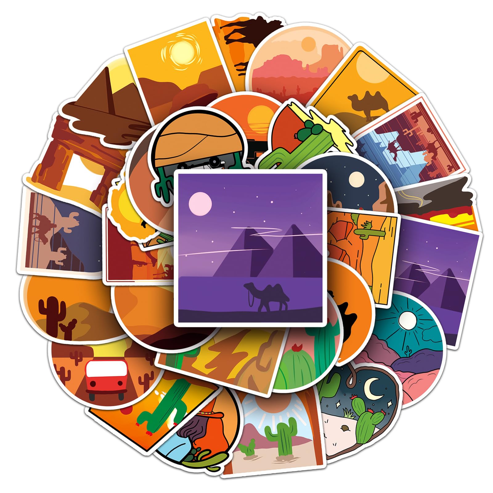 50Pcs Desert Stickers Laptop Car Scrapbook Phone Skateboard Suitcase Luggage Bike Desert Stickers Vinyl Waterproof Aesthetic Personalised Stickers for Teens Boys Girls Adults Children