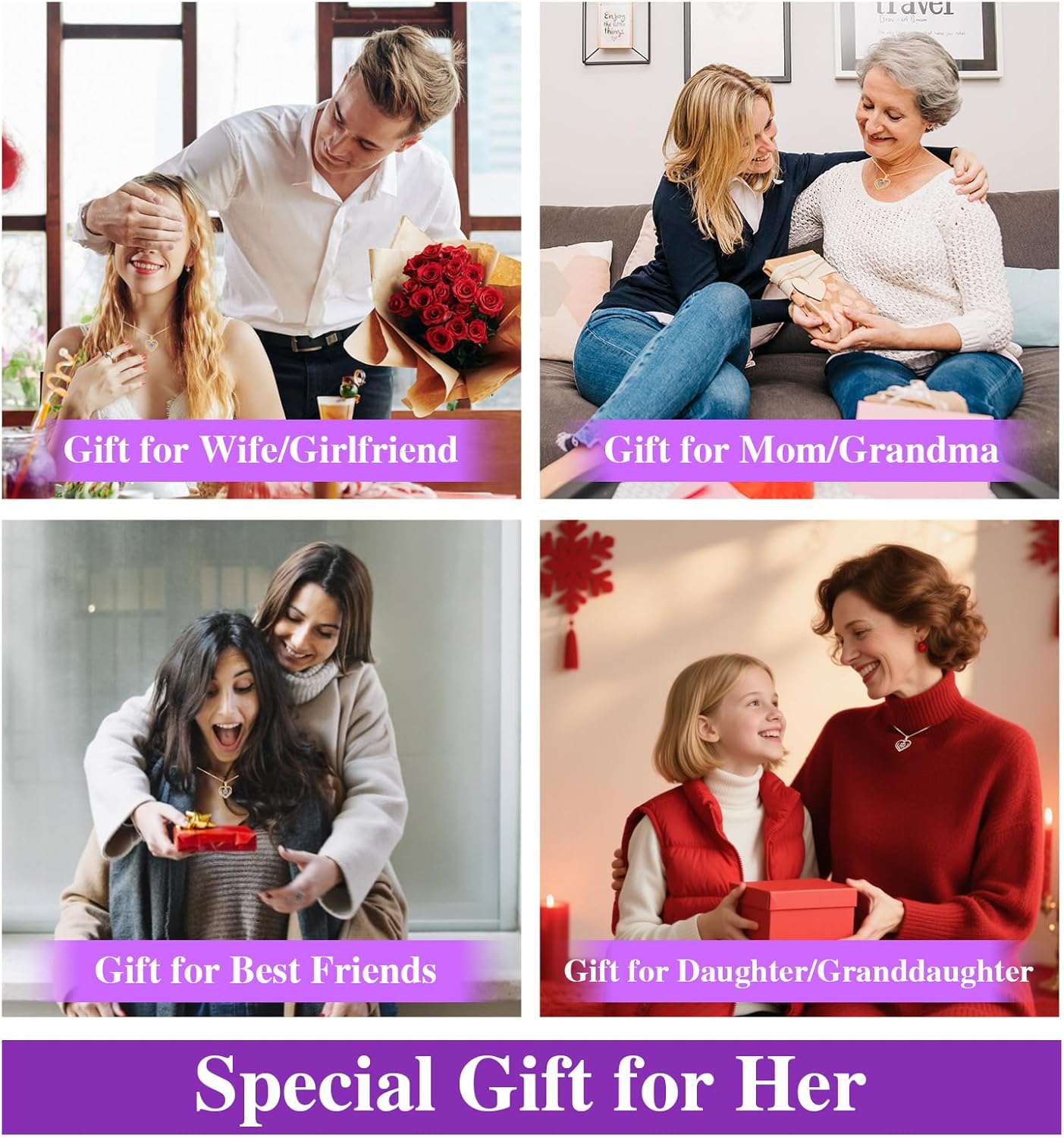 Valentine's Day Gifts for Women,14K Gold Plated Birthstone Heart-shaped Pendant Necklace Mother's Day Anniversary Birthday Gift for Mother Daughter Granddaughter Girlfriend Bestie - Image 6