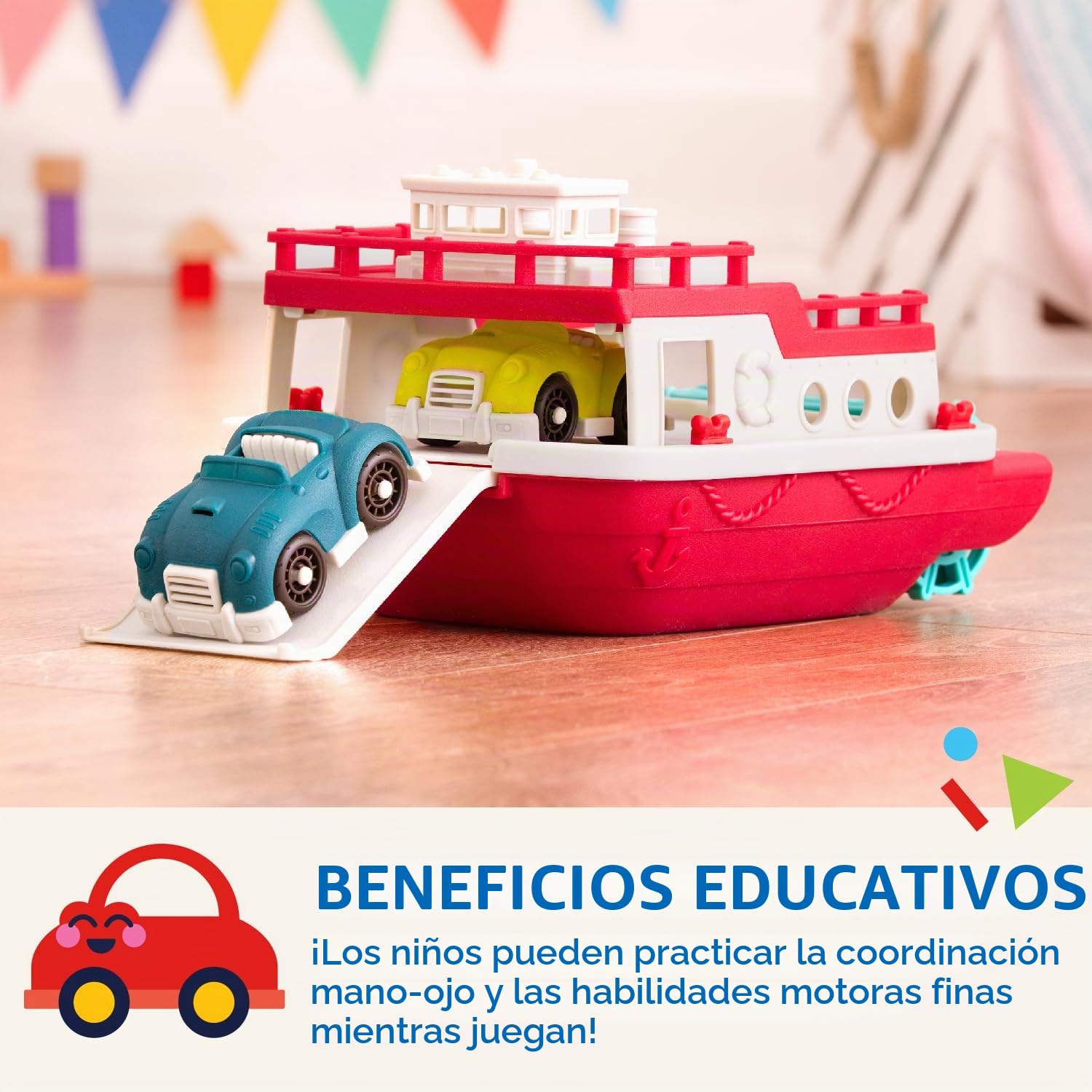 Battat - Transbordador - Ferry y carros - 2 Mini Coches de Juguete - Juguete de Piscina y baño para niños pequeños - 12 Meses +