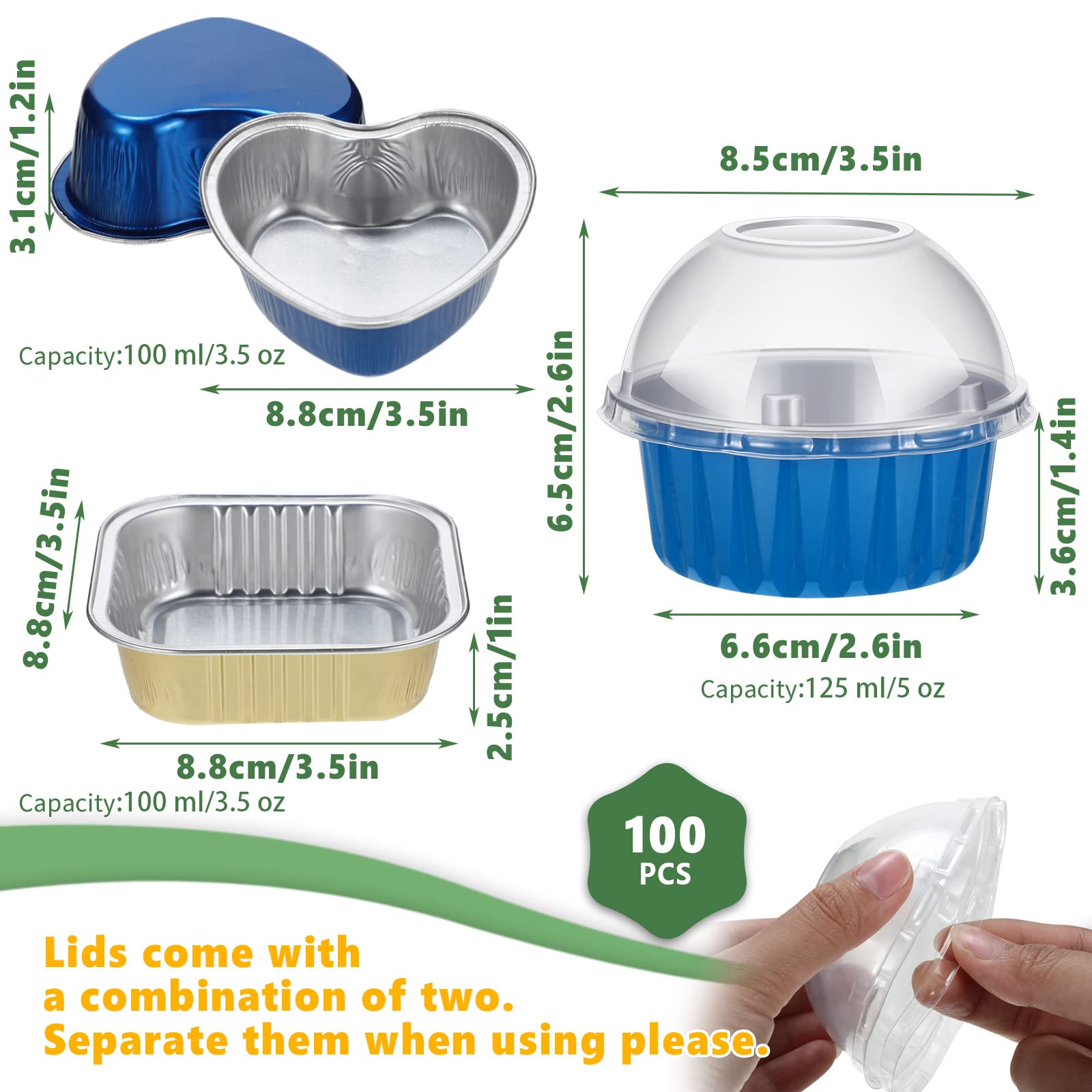 Umigy 100 Pcs Christmas Aluminum Foil Baking Cups With Lids – 4.3oz Disposable Ramekins For Cupcakes, Desserts & Party Food - View #2